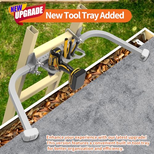 Aluminum Ladder Stabilizer, Heavy Duty Extended Ladder Accessories for Roof Gutter Guard Cleaning with Tool Tray, Ladder Stand-Off Wing Span with Non-Slip Rubber Bottom Pad - color: Silver Gray + tool tray
