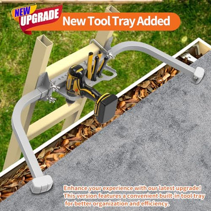 Aluminum Ladder Stabilizer, Heavy Duty Extended Ladder Accessories for Roof Gutter Guard Cleaning with Tool Tray, Ladder Stand-Off Wing Span with Non-Slip Rubber Bottom Pad - color: Silver Gray + tool tray