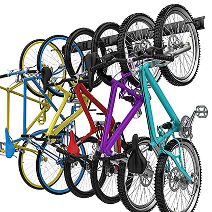 TORACK Bike Storage Rack, 6 Bike Rack Wall Mount Home and Garage Organizer, Vertical Bicycles Hanger Hooks for Indoor Space Saving - size: 48" Rail