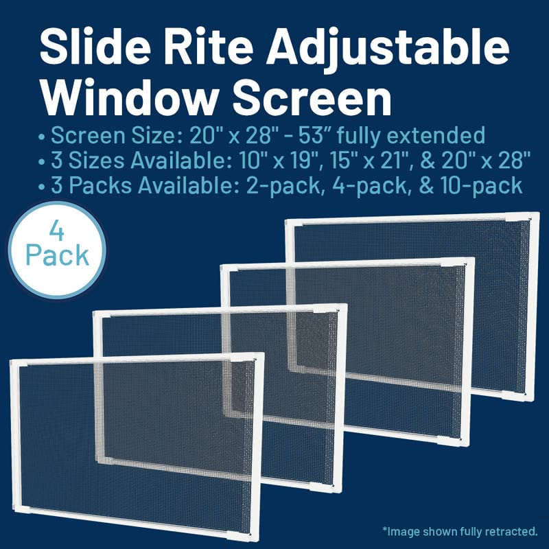 Adjustable & Expandable Window Screen 28" - 53" x 20" (4-Pack) Pre-Framed Window Screen - size: 28" - 53" x 20" (4-pack)