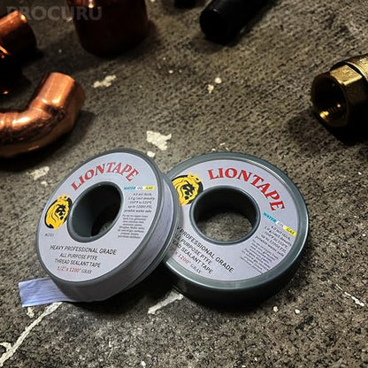 PROCURU Liontape G701 10-Pack 1/2" x 1200" (100-Ft) Heavy Duty Professional Teflon Tape, for Water/Oil/Gas, 4-Mil, High Density, Up to 12000 psi, Grey - size: 1/2 Inch Grey