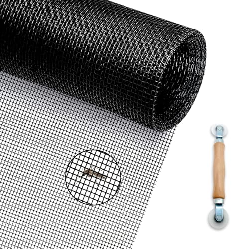 MAISHI 48" x 110" Sliding Patio Door Master Fiberglass Screen Mesh Replacement, Black 18x16 Mesh with Ergonomic Wooden Handle Roller, Durable for Large Windows & Sliding Doors (No Spline) - color: Charcoal/Black, size: 48in × 116in