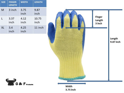 G & F Products Kevlar Cut Resistant Work Gloves, ANSI Rated, Heavy Duty Safety Gloves with PVC Grip, Slash & Puncture Protection for Glass Handling, Metalworking, Construction, Mechanics & More Large - size: Large (Pack of 1)