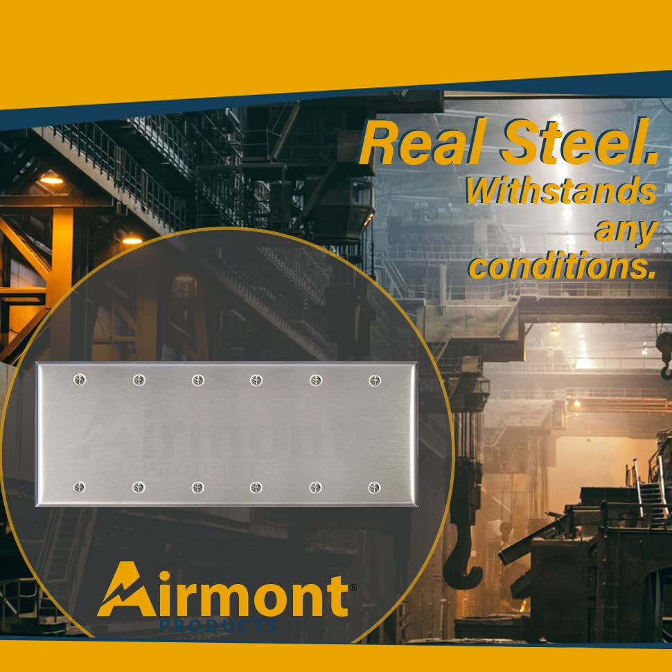 Stainless Steel Blank Wall Plates, 6 Gang Standard Size 4.50'' x 11.75'' Corrosion and Heat Resistant, Silver Metal, Cover Unused Electrical Sockets or Switch Holes - size: 6 Gang