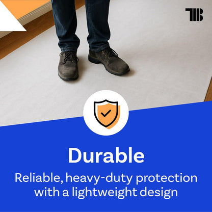 TapeManBlue Temporary Floor Protector Roll, 24" x 100', Water and Slip Resistant, Heavy Duty Temporary Floor Covering for Construction, Painting, Moving, and Parties, Surface Protection Fleece, White - size: 24 inch x 100 feet