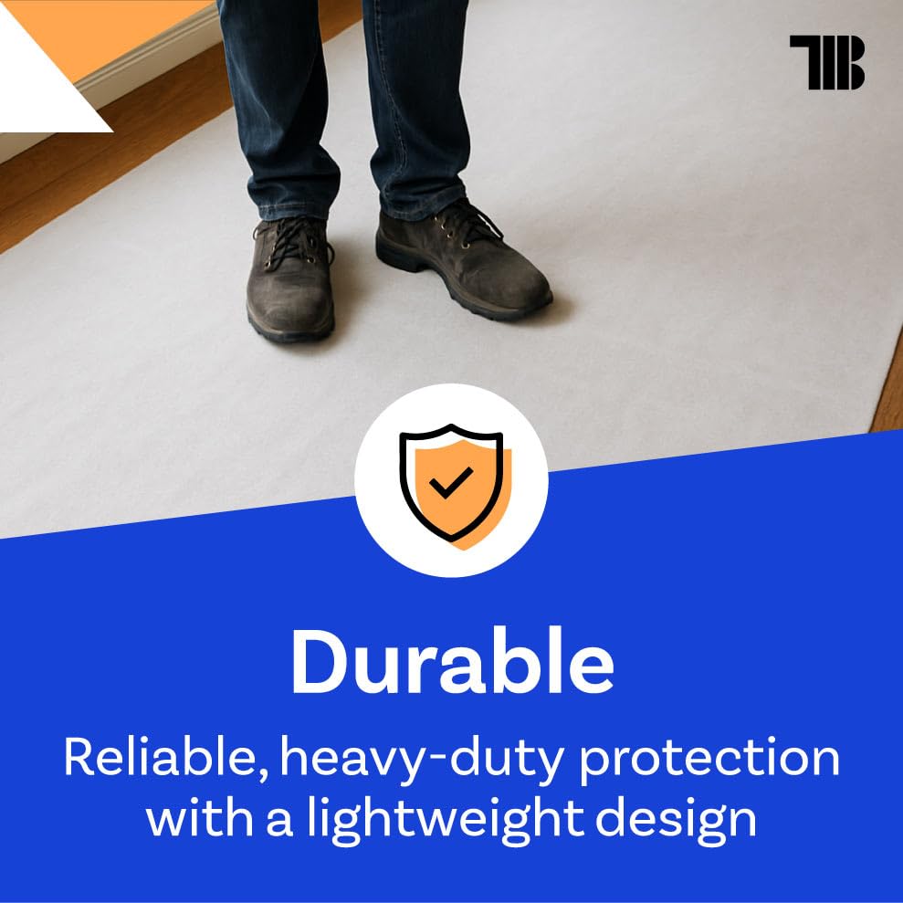 TapeManBlue Temporary Floor Protector Roll, 39" x 100', Water and Slip Resistant, Heavy Duty Temporary Floor Covering for Construction, Painting, Moving, and Parties, Surface Protection Fleece, White - size: 39 Inch X 100 Feet