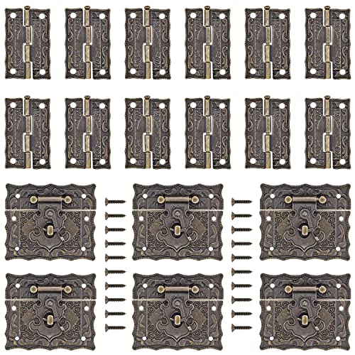 Jewelry Box Hinges - Retro Design Decorative Locking Hinges - Vintage Tool Box Latch Decorative Hasp Latch Buckle with 12 Antique Bronze Engraved Designs and 100 Screws - color: K5_4