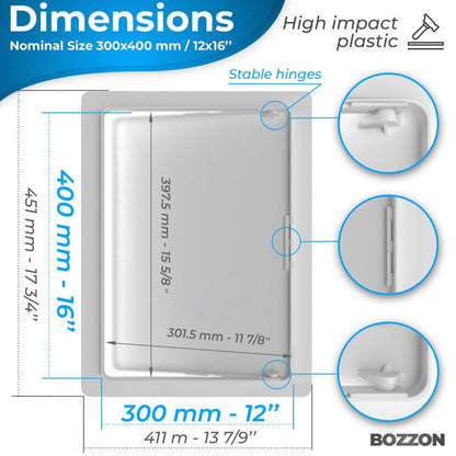 Access Panel for Drywall - 12 x 16 inch - Wall Hole Cover - Access Door - Plumbing Access Panel for Drywall - Heavy Durable Plastic White - size: 12 x 16