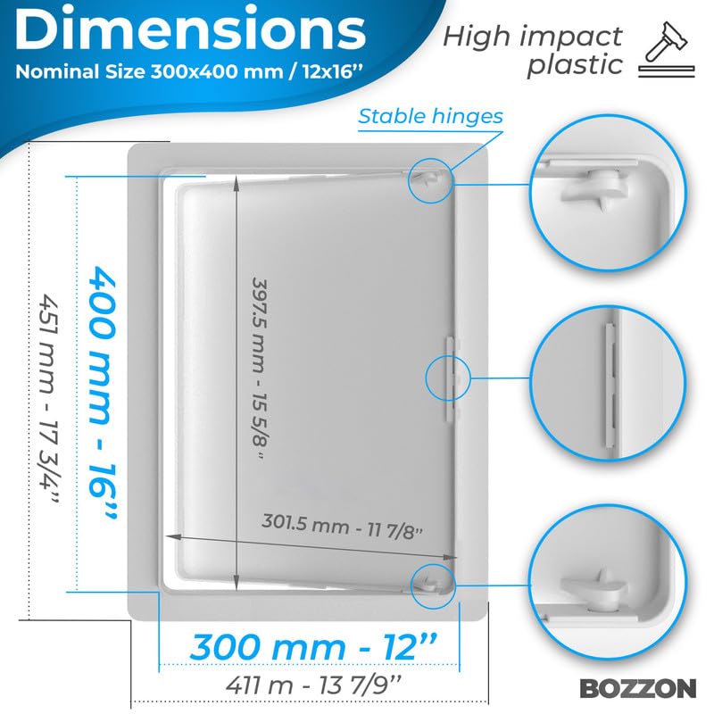 Access Panel for Drywall - 12 x 16 inch - Wall Hole Cover - Access Door - Plumbing Access Panel for Drywall - Heavy Durable Plastic White - size: 12 x 16