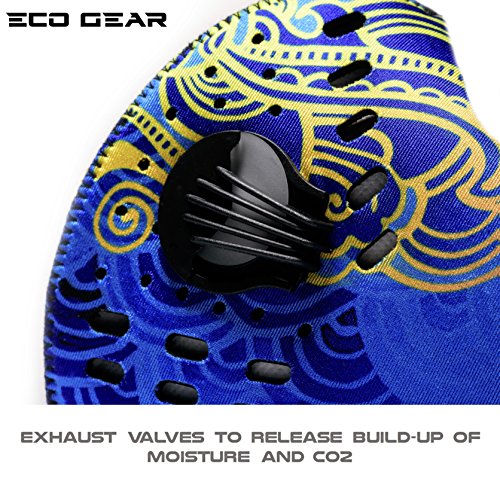 ECO-GEAR Anti Pollution Face Mask with Military Grade Protection | Anti Smoke, Exhaust Gas, Dust & Pollen - color: Blue Fire-medium