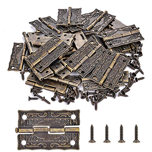40 Pieces Jewelry Box Hinges Bronze Engraving Design Repair Kit for Antique Box Hinge, Vintage Tool Box Hinge, Decorative Wooden Cases, Gift Boxes, Wine Boxes