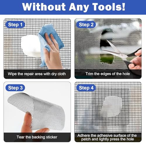 16PCS Window Screen Patch Kit 5"×7" & 4.5"×4.5" – Fiberglass Self-Adhesive Waterproof Mesh Tape for Tears & Holes, Strong Quick Fix for Door Mesh