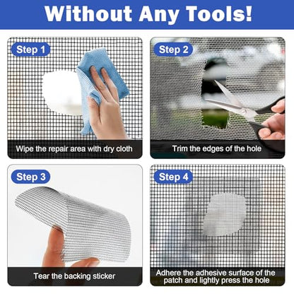 16PCS Window Screen Patch Kit 5"×7" & 4.5"×4.5" – Fiberglass Self-Adhesive Waterproof Mesh Tape for Tears & Holes, Strong Quick Fix for Door Mesh