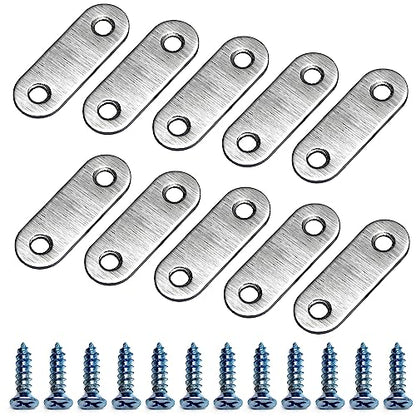MroMax Mending Repair Plate 1.85 Inch Stainless Steel Flat Straight Brace Brackets Mending Joining Plates Repair Fixing Bracket Connector with Screws Silver Flat Mending Plate for Wood 10pcs - size: 1.85"x0.63" 10Pcs