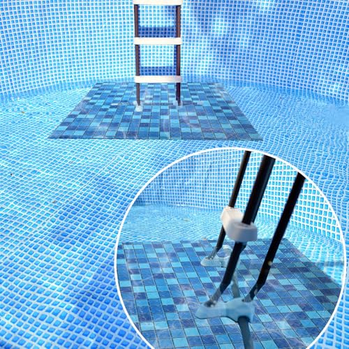 Drydiet Pool Step Mat Above Ground Ladder Mat, Swimming Protective Nonslip Step Pad with Texture, Pool Essentials Accessories for Floor Liners and Stairs, Blue and Green Square Pattern (36 x 36 Inch) - size: 36 x 36 Inch