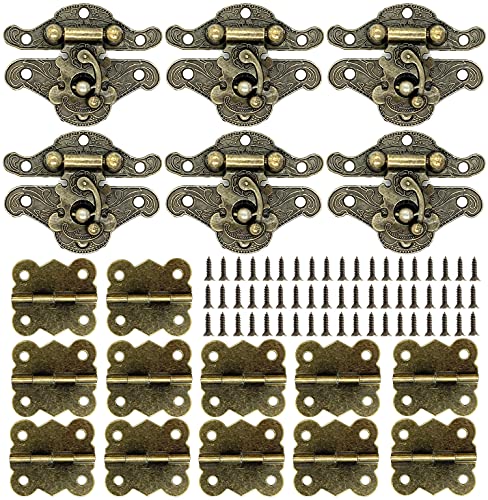 6Set Retro Design Jewelry Box Hinges and Antique Hasp Latch Decorative Cabinet Drawer Wooden Box Latch Buckle Vintage Bronze Engraved Mini Hinge Hardware Fittings with Screws Kit (Butterfly Hinge) - style: Butterfly Hinge