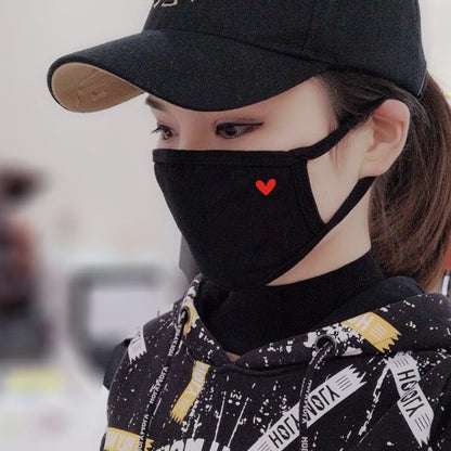 Pack 8 Black Cloth Dust Mouth Mask - Heart Covering All Cotton - Reusable Washable Comfy Breathable Material - style: Pack 8 Heart Without Nose Wire