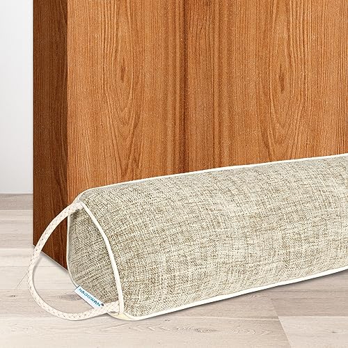 NABOWAN 32" Weighted Under Door Draft Stopper -Triangular Door Draft Blocker with Hook Loops for Easy Install, Save Energy, Home Room Essentials - color: Beige, size: 32 Inch