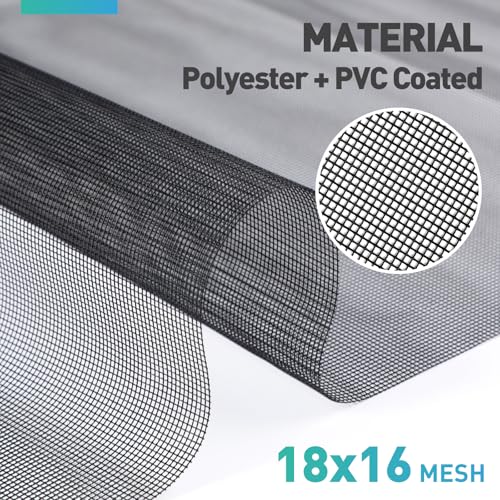 Window Screen,18x16Mesh Polyester Window Screen Mesh Roll,37.4IN x 16.4FT Black Screen Replacement Repair Kit for Window,Door,Patio,Porch - size: 18x16Mesh