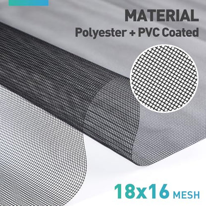 Window Screen,18x16Mesh Polyester Window Screen Mesh Roll,37.4IN x 16.4FT Black Screen Replacement Repair Kit for Window,Door,Patio,Porch - size: 18x16Mesh