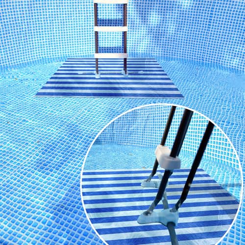 Drydiet Pool Step Mat Above Ground Ladder Mat, Swimming Protective Nonslip Step Pad with Texture, Pool Essentials Accessories for Floor Liners and Stairs, Blue and White Stripes(36 x 36 Inch) - size: 36 x 36 Inch