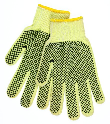 MCR Safety 9390SPD Kevlar Cotton Medium Weight 10 Gauge Plaited Gloves with PVC Dots On 2-Side, Yellow, Small, 1-Pair