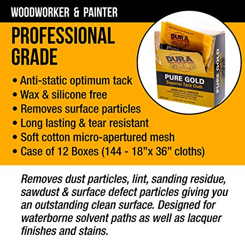 Dura-Gold - Pure Gold Superior Tack Cloth (Case of 144) Woodworking, Automotive Paint, Tack Cloth Autobody Painting, Painters Cloths, Dust Rags, Stain Rags, Wood Staining Pads, Tac Cloths, Tacky Towel - size: 12 Count (Pack of 12)