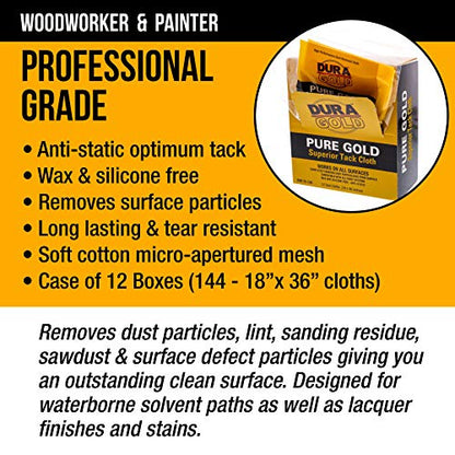 Dura-Gold - Pure Gold Superior Tack Cloth (Case of 144) Woodworking, Automotive Paint, Tack Cloth Autobody Painting, Painters Cloths, Dust Rags, Stain Rags, Wood Staining Pads, Tac Cloths, Tacky Towel - size: 12 Count (Pack of 12)