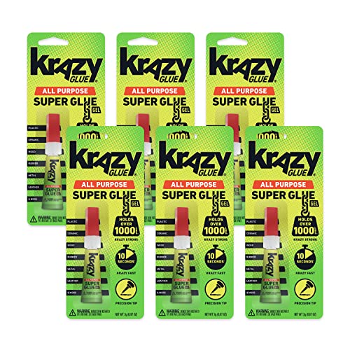 Krazy Glue All Purpose Super Glue Gel with Precision Tip, 2g Tube 6 Ct, Fast Drying No-Run Gel Formula for Household Repairs, School, Office Crafts & DIYs, Bonds Plastic, Wood, Metal, Ceramic & More - size: 6 Count