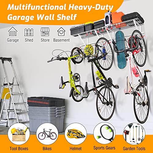 PLKOW Garage Wall Shelving 4-Pack Includes Bike Hooks, Sturdy Adjustable Garage Shelving Wall Mount Wall Organizer (Black, 4-Pack) - size: 4-pack