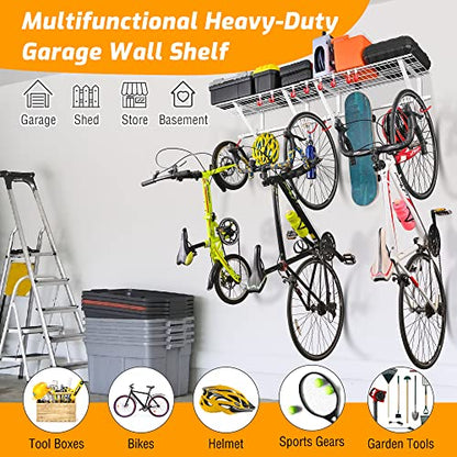 PLKOW Garage Wall Shelving 4-Pack Includes Bike Hooks, Sturdy Adjustable Garage Shelving Wall Mount Wall Organizer (Black, 4-Pack) - size: 4-pack