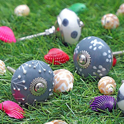 JGARTS 20 Knobs Grey & White Cream Hand Painted Ceramic Knobs Cabinet Drawer Pull Pulls - color: GREY , WHITE