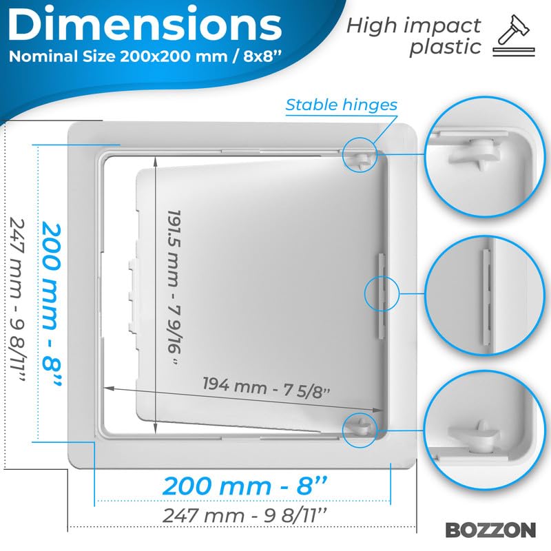 Access Panel for Drywall - 8x8 inch - Wall Hole Cover - Access Door - Plumbing Access Panel for Drywall - Heavy Durable Plastic White - size: 8 x 8