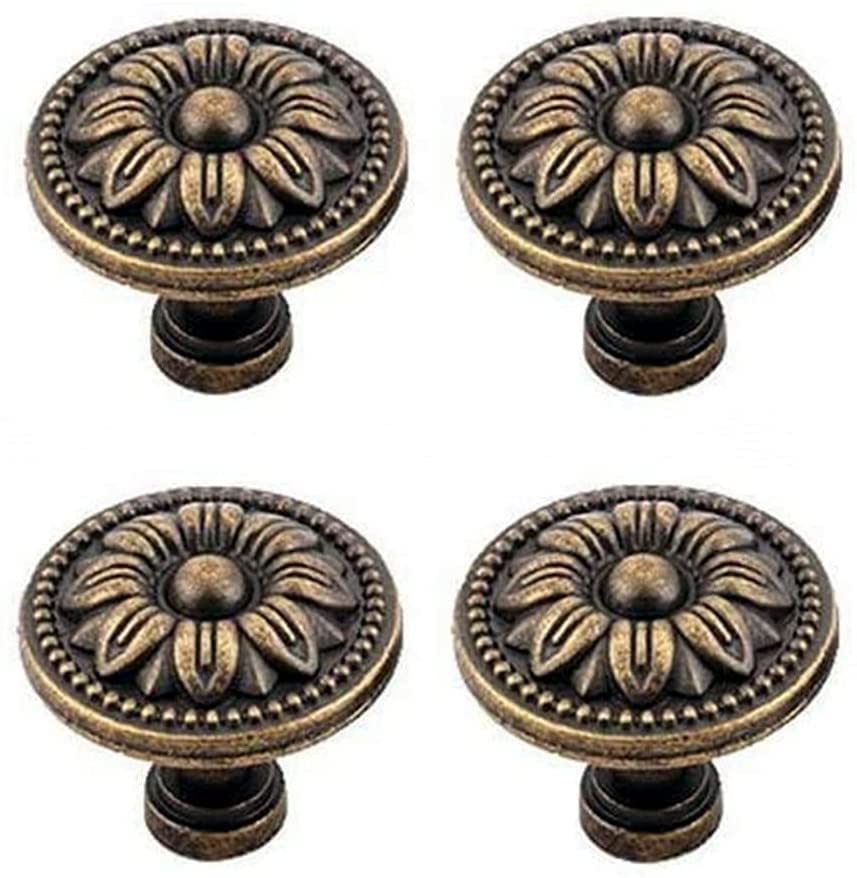 Pull Handle Metal Flower Shape Cabinet Drawer Door Knob Bronze Tone Pack of 4