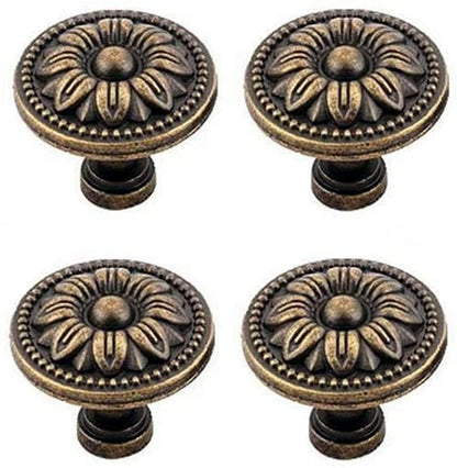 Pull Handle Metal Flower Shape Cabinet Drawer Door Knob Bronze Tone Pack of 4