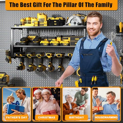 Garage Tool Organizer Wall Mount, 26x12x7.9in Power Storage Rack Garage Holder, 200LB Load-bearing Capacity Heavy Duty Drill Holder for Workshop Shed Van, Big Garage Organization and Storage System