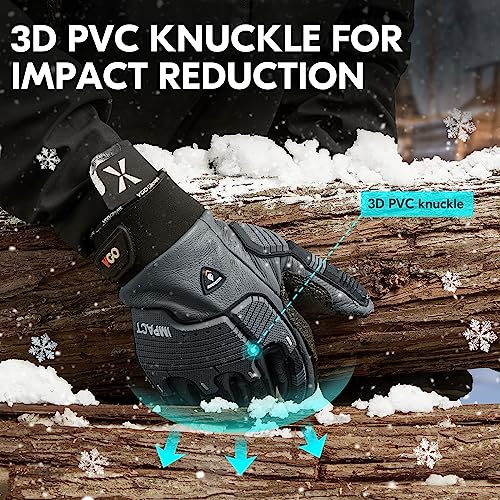 Vgo... 1 Pair -20℃/-4°F COLDPROOF,Winter Work Leather Gloves,Impact Gloves,Anti-Vibration,Water Resistant(CA7722FW) - color: Gray, size: XX-Large