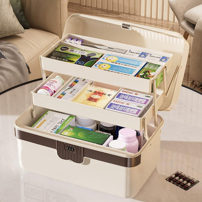 3-Layer Plastic Tackle Lock Box Organizers Storage, Portable Folding Sewing Box with Handle Dividers, Multipurpose Case for Sewing, Art Supplies, Medicine Lock Boxes, Tools Lock Organizer