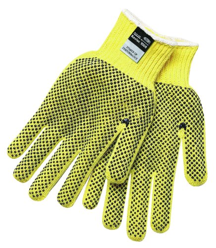 MCR Safety 9366M Kevlar Regular Weight 7 Gauge Dotted Gloves with PVC Dots On 2-Side, Yellow, Medium, 1-Pair