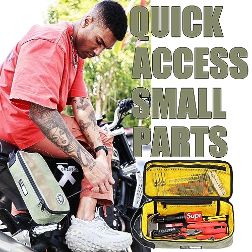 Rough Enough Small Tool Bag Case Portable Box EDC Pouch Organizer with Handle, 12 Inch, Heavy Duty Canvas, Padded Lining, Tech Tactical Gear, Green