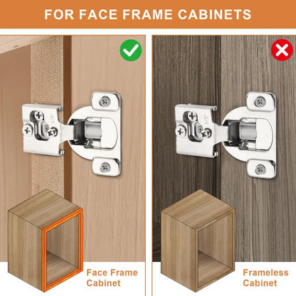 Probrico 1 Pair -2 Pcs 1/2 Inch Overlay Cabinet Hinges, Stainless Steel Soft Close Face Frame Hinges for Kitchen, Concealed Self-Closing Door Hinges - size: 1/2 Inch