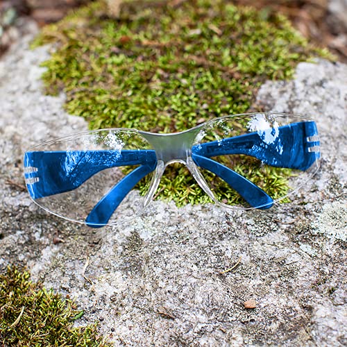 BISON LIFE Clear Safety Glasses – ANSI Z87.1 Scratch & Impact Resistant Wrap Around Eye Protection Goggles for Men & Women - color: Clear/Blue