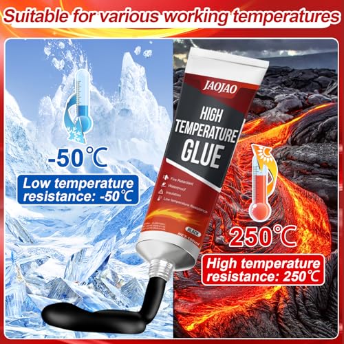JAOJAO High Temp Silicone Sealant, Heat Resistant Glue High Temperature Sealant with Brush Glass Cooktop Repair Kit Fast Drying Waterproof for Oven, Microwave 100ml (Black)