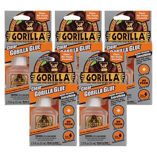Gorilla Clear Glue, 1.75 Ounce Bottle (Pack of 5) - Crystal Clear, All Purpose, and Water Resistant - size: 5 - Pack, style: 1.75 Ounce