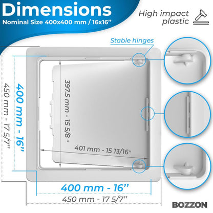 Access Panel for Drywall - 16 x 16 inch - Wall Hole Cover - Access Door - Plumbing Access Panel for Drywall - Heavy Durable Plastic White - size: 16 x 16