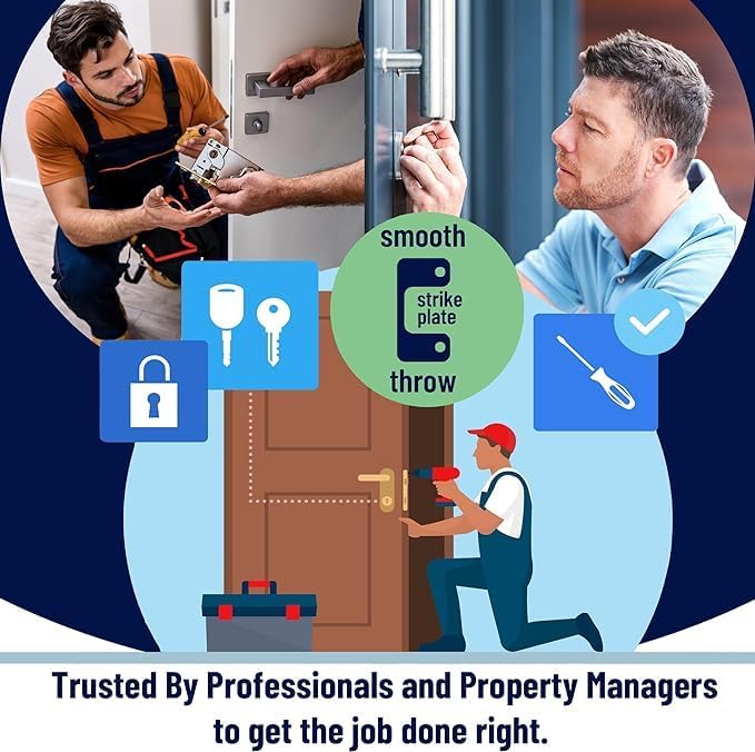 Oversized (1.125" x 2.75") Adjustable Strike Plate for Exterior Doors - Larger Horizontal & Vertical Hole for Deadbolts & Electronic Locks - Home & Rental Security - Property Managers Favorite