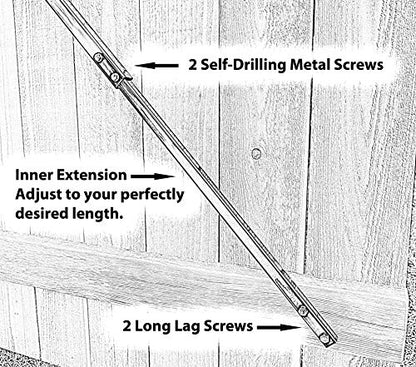 7' Telescopic Gate Brace - Wood Privacy Fence Anti Sag Gate Kit - Gate Hardware Kit for Outdoor Wooden Fence Gates, 1 PATENTED USA made brace (7' Telescopic (44" - 84"), Black) - size: 7' Telescopic (44" - 84")