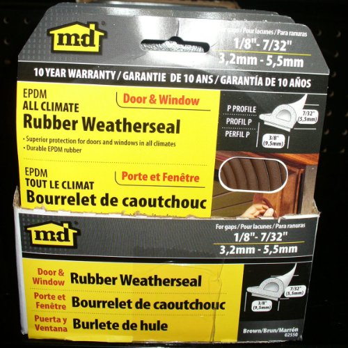 All Weather EPDM Rubber weatherstripping, P Seal Door Seal - MD Building Products 02550 (Pack of 2) - color: Brown, size: 7/32 in. x 3/8 in. (Pack of 2)