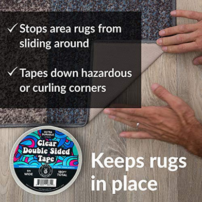 HIPPIE CRAFTER Clear Double Sided Tape, 1 Inch Wide Heavy-Duty Adhesive, Removable Mounting Tape for Posters, Carpets, Wall-Safe Use, 3 Pack, 60 Feet Each, 180ft Total - size: 1 Inch Wide - 3 Pack