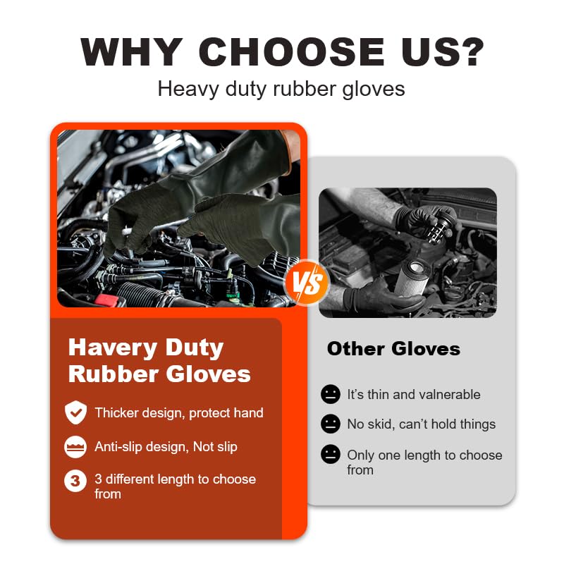 Heavy Latex Chemical Resistant Gloves - Reusable Long Rubber Dishwashing Gloves with Forearm Protection for Men - Waterproof, Industrial Safety Gear, Acid & Alkali Resistant, Oil-Proof，22“XL,1 Pair - size: 22”
